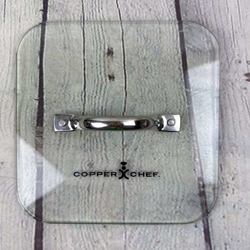 Copper Chef Rimless Square Clear Flat Glass Lid Stainless Handle 7 7/8"